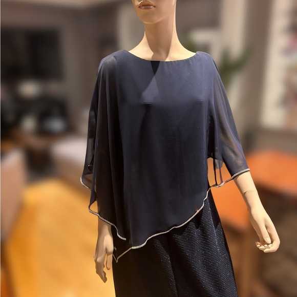 Frank Lyman Rich Navy Cocktail, All Occasions Dress with Attached Cape NWOT 16 - Picture 7 of 15